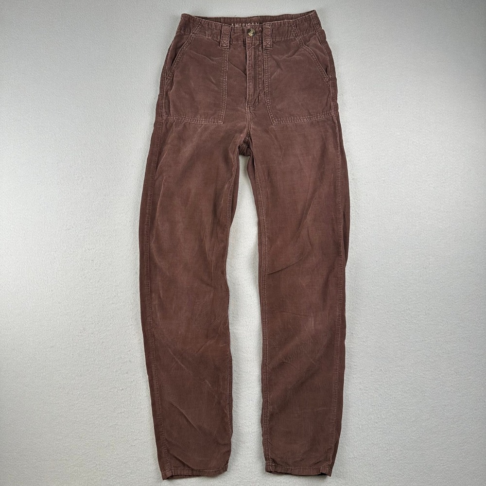 American Eagle Baggy Mom Pant Womens 2 Long Brown Corduroy High Rise Tapered